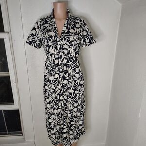 Old Navy Button Front Midi Dress Black White Floral Print Short Sleeve Size Smal